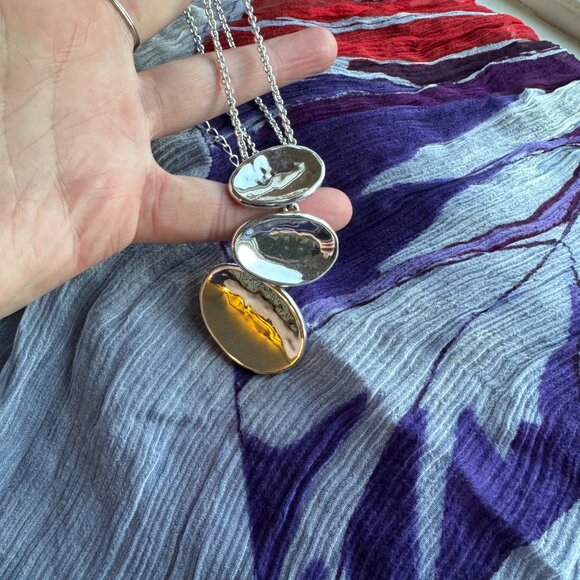 Robert Lee Morris RLM Necklace Modernist White Bronze Oval Pendant - Picture 3 of 7